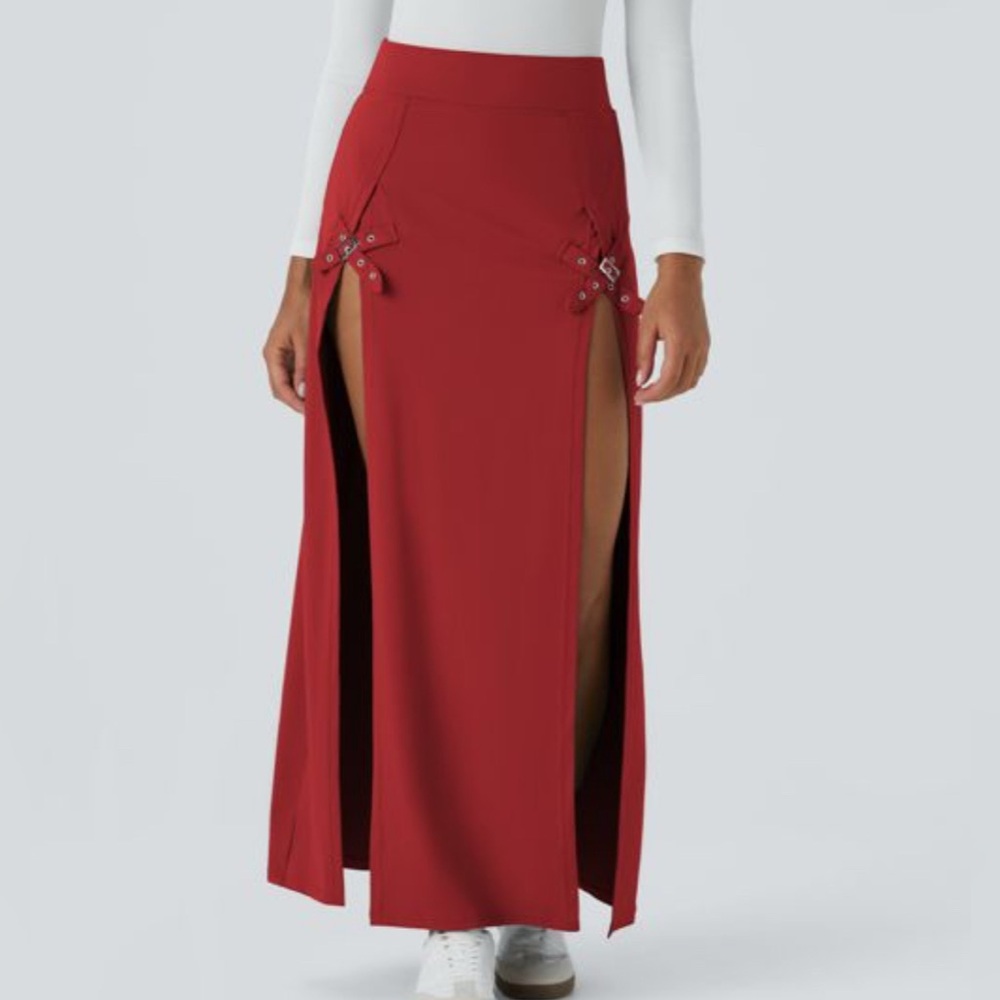 Halara High Waisted Decorative Buckle Split 2-in-1 Maxi Skirt